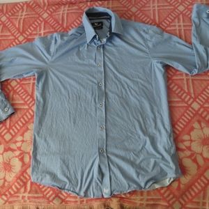 buttercloth icy cotton blue print long sleeve button up shirt L reg fit